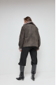 Women's dark gray suede sheepskin coat made of natural sheepskin in VINTAGE style